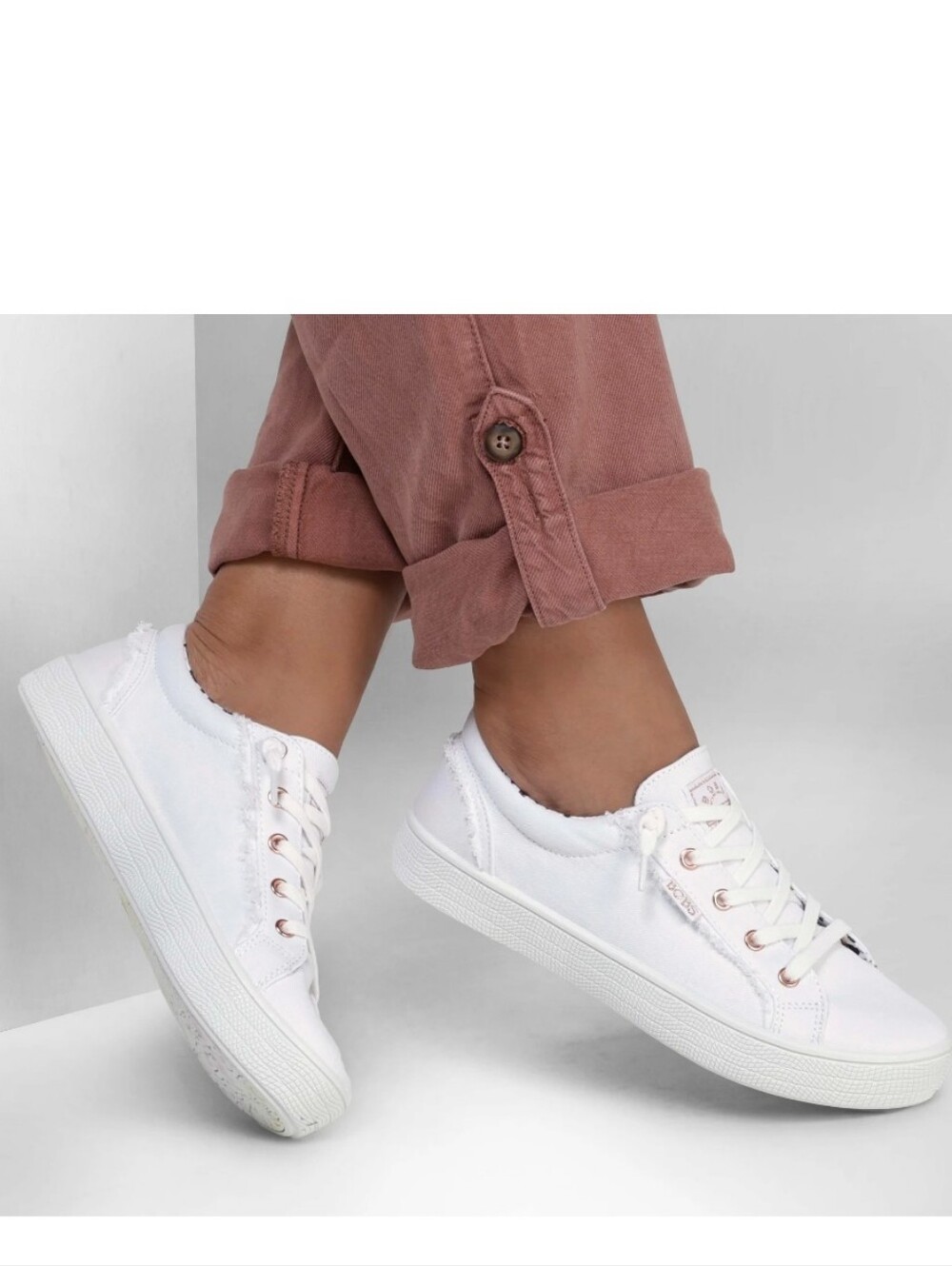 BOBS Skechers 2CUTE4U B extra Cute White Low-Top Canvas Sneakers Rose Gold 7 NIB